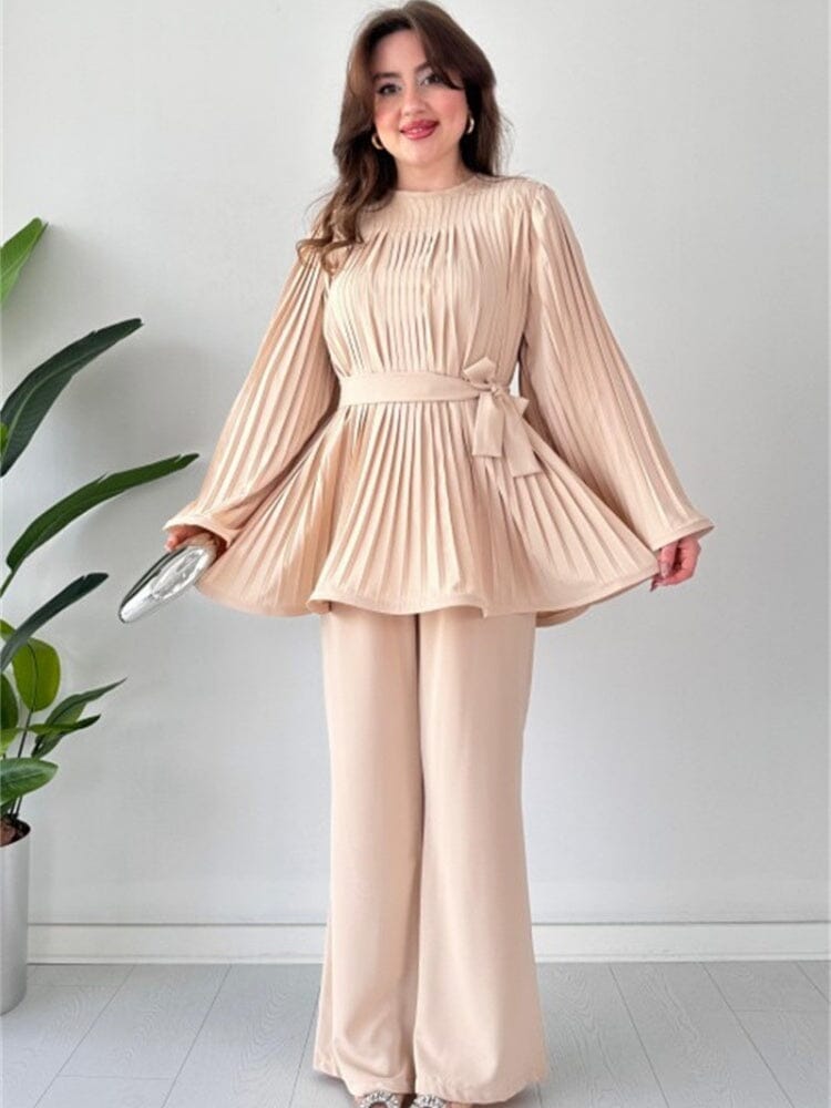 Romy Pleated Flare Tops Trousers Set
