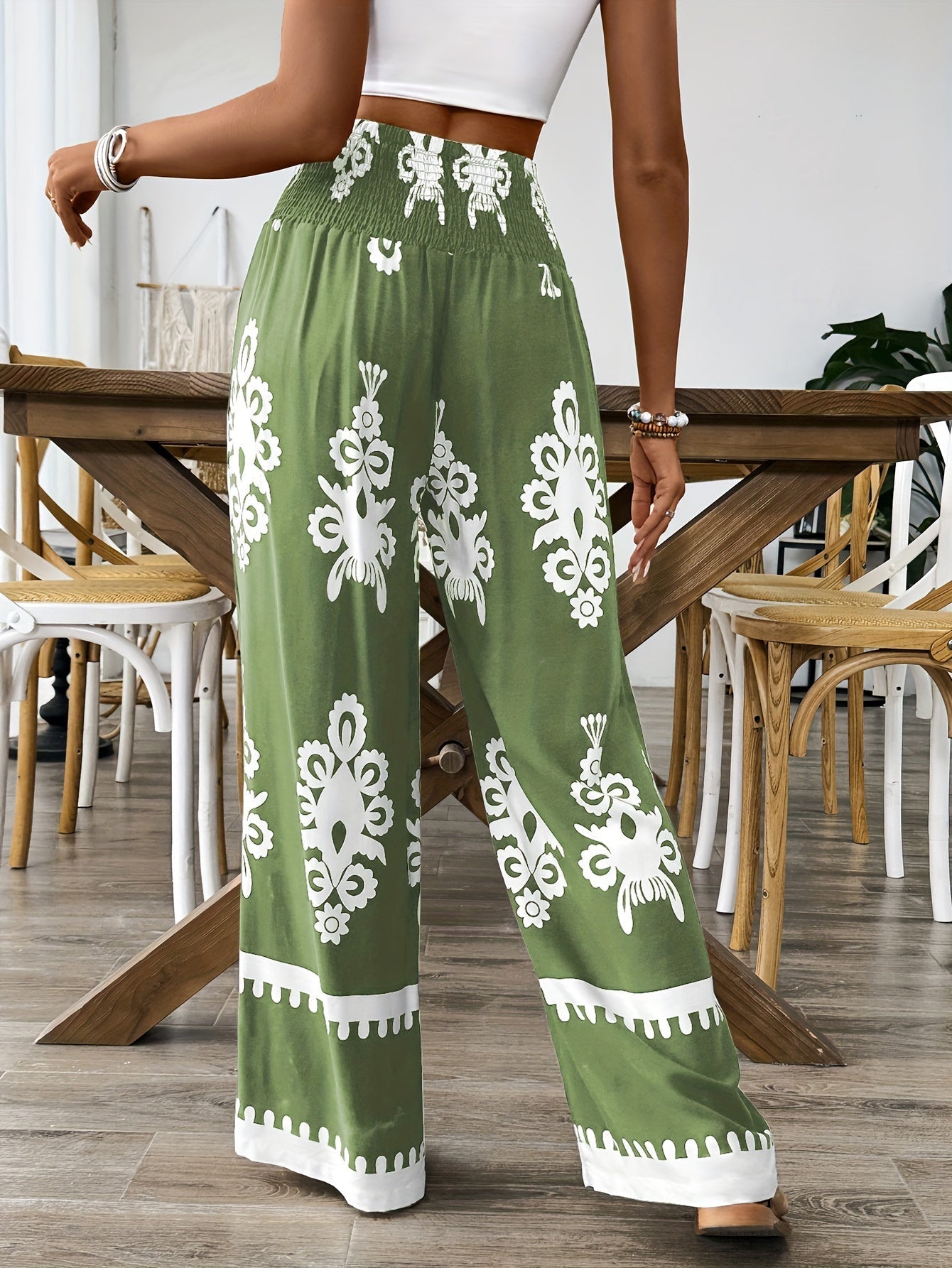 Viena Vintage Floral Print Pleated Waist Wide Leg Pants