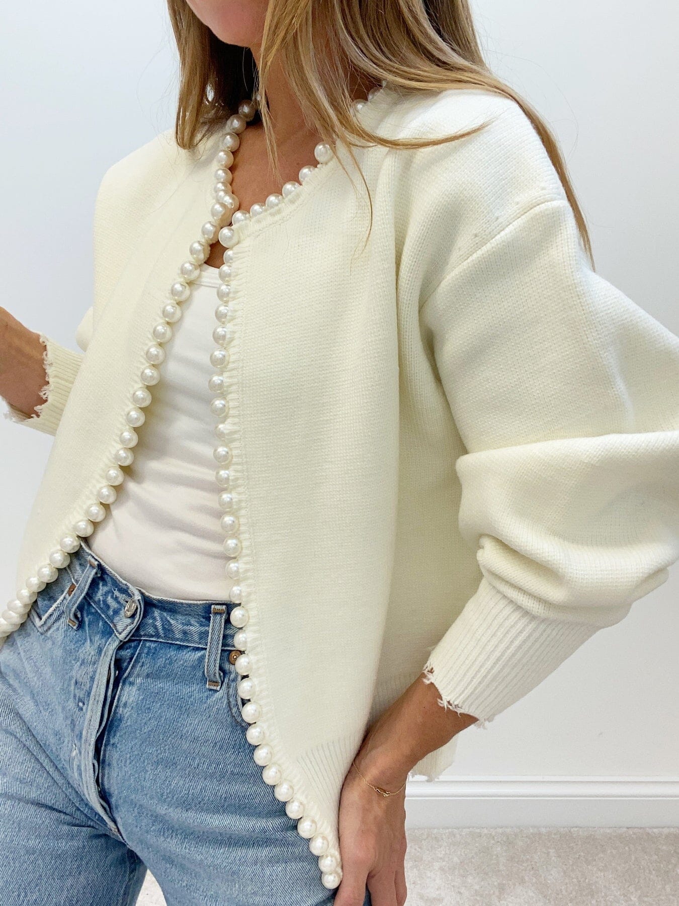 Milena | Cardigan with Pearls and Rips