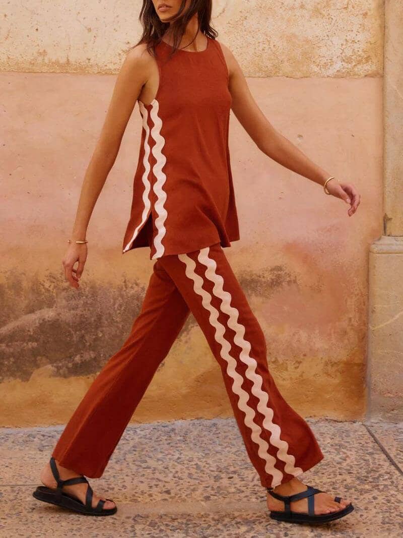 Veerle Sleeveless Top with Loose Slit And Pants With Wide Legs