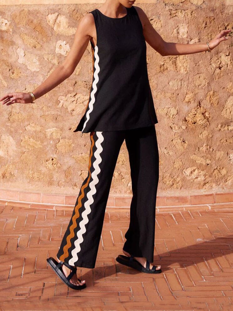 Veerle Sleeveless Top with Loose Slit And Pants With Wide Legs